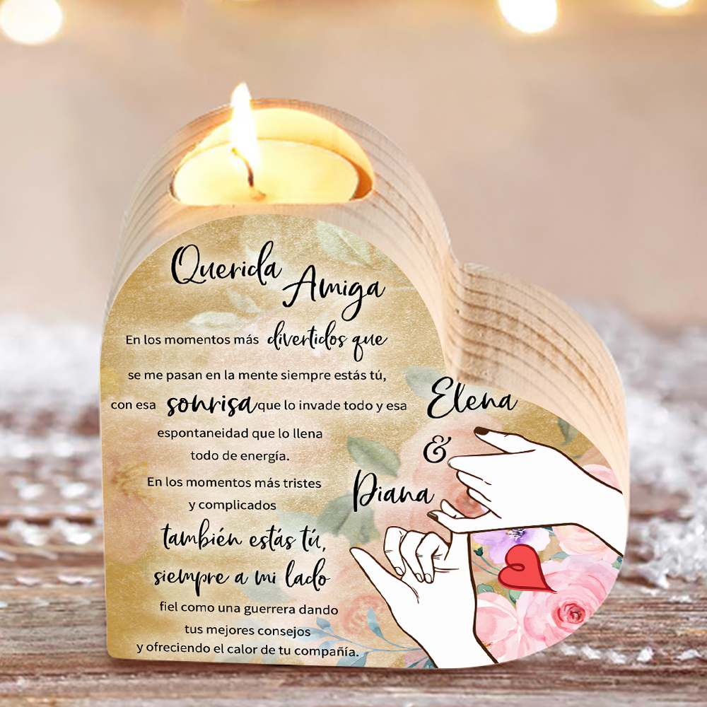 A mi amiga - Candelero de madera sin vela 2 nombres personalizados-Jessemade ES