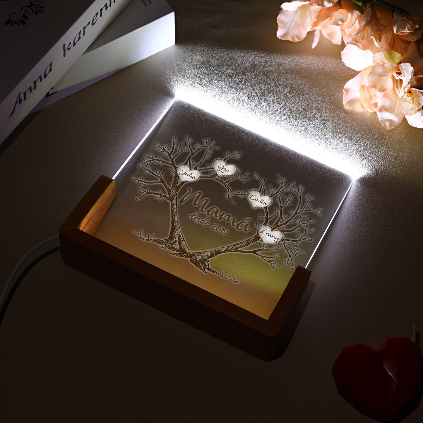 A mi mamá/abuela-Lámpara Personalizada con 2-8 Nombres, 1 Texto y 1 Fecha "árbol de la vida" 3D Ilusión Luz de Noche-Jessemade ES