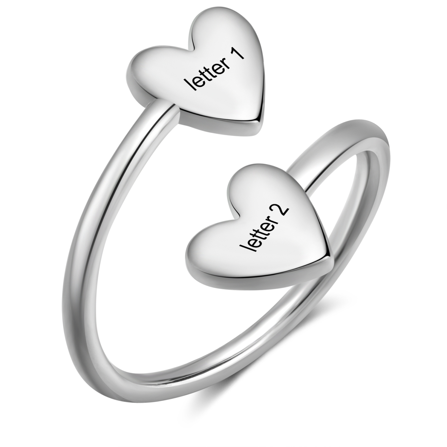 Anillo de corazones personalizado con 2 letras-Jessemade ES