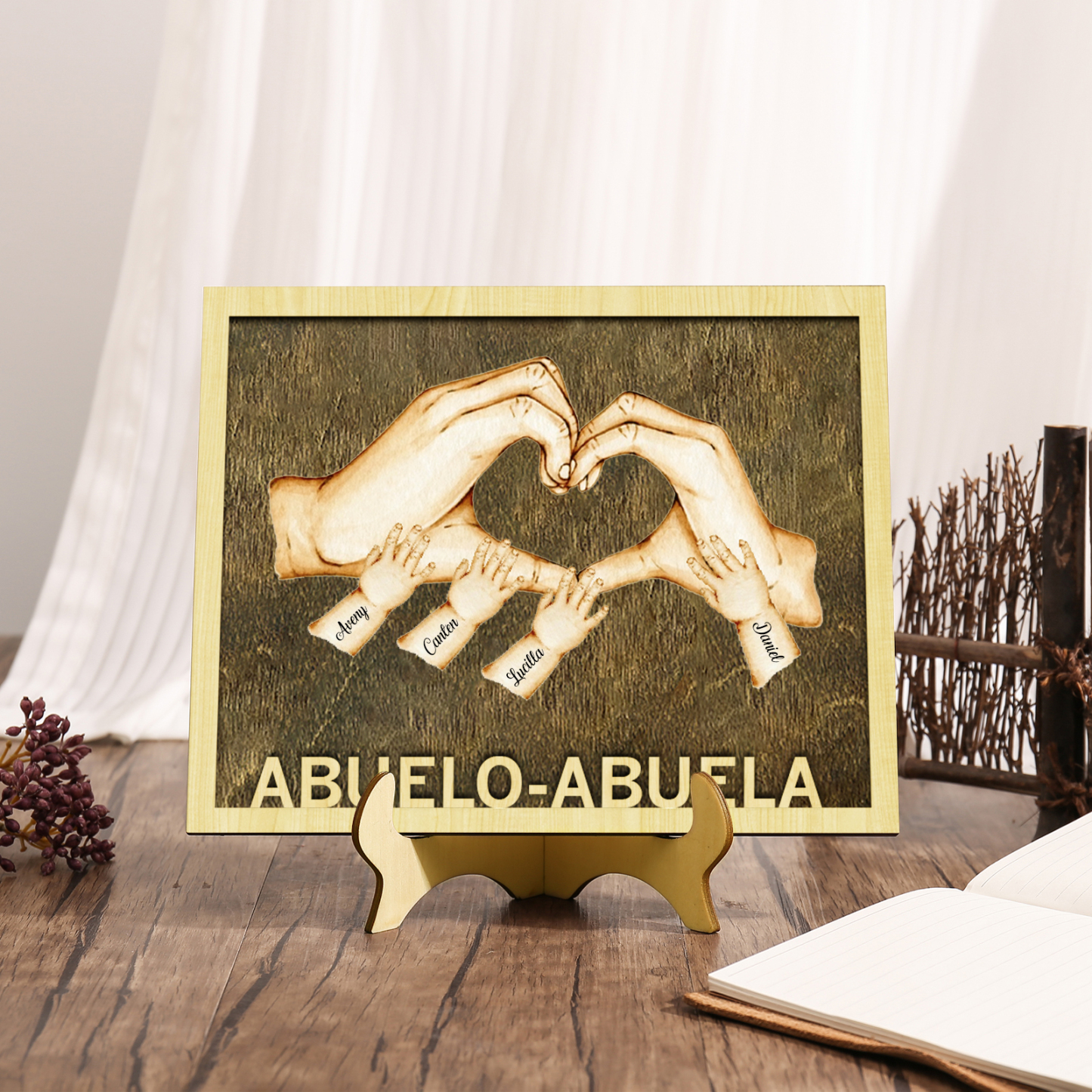 A mi abuela/abuelo-Adorno 2-8 nombres personalizados decoración de madera mano con mano-Jessemade ES