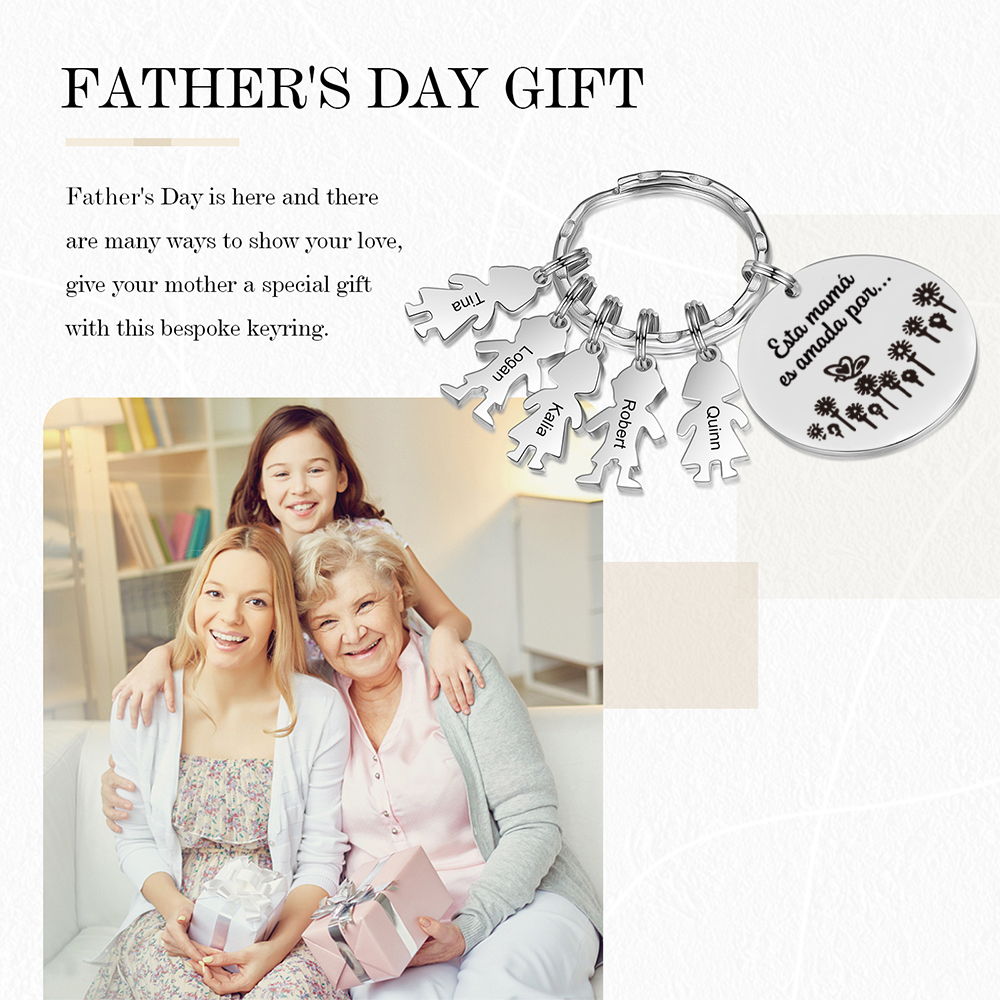 A mi mamá - Llavero con 5 nombres personalizados en "niños"-Jessemade ES