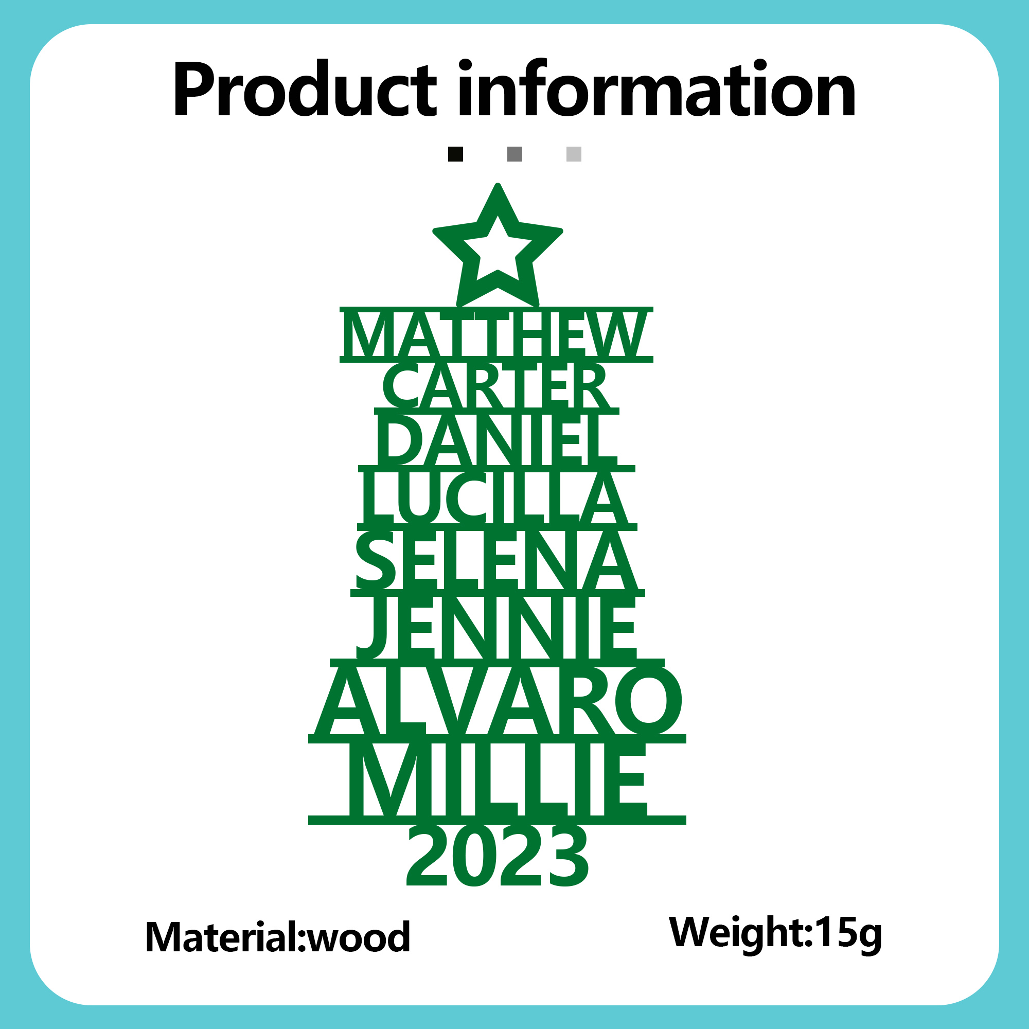 Navidad-Ornamento navideño de madera árbol de nombres con 8 nombres y año personalizados