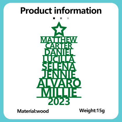 Navidad-Ornamento navideño de madera árbol de nombres con 8 nombres y año personalizados