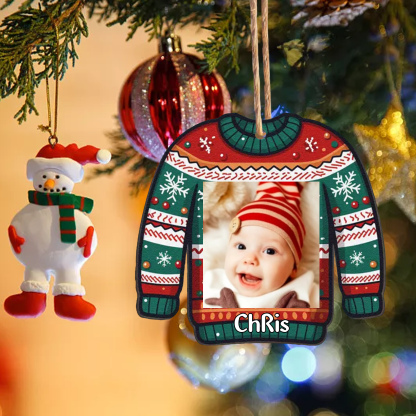 Navidad-Bebé Ornamento Navideño 1 nombre y foto personalizados en forma de suéter