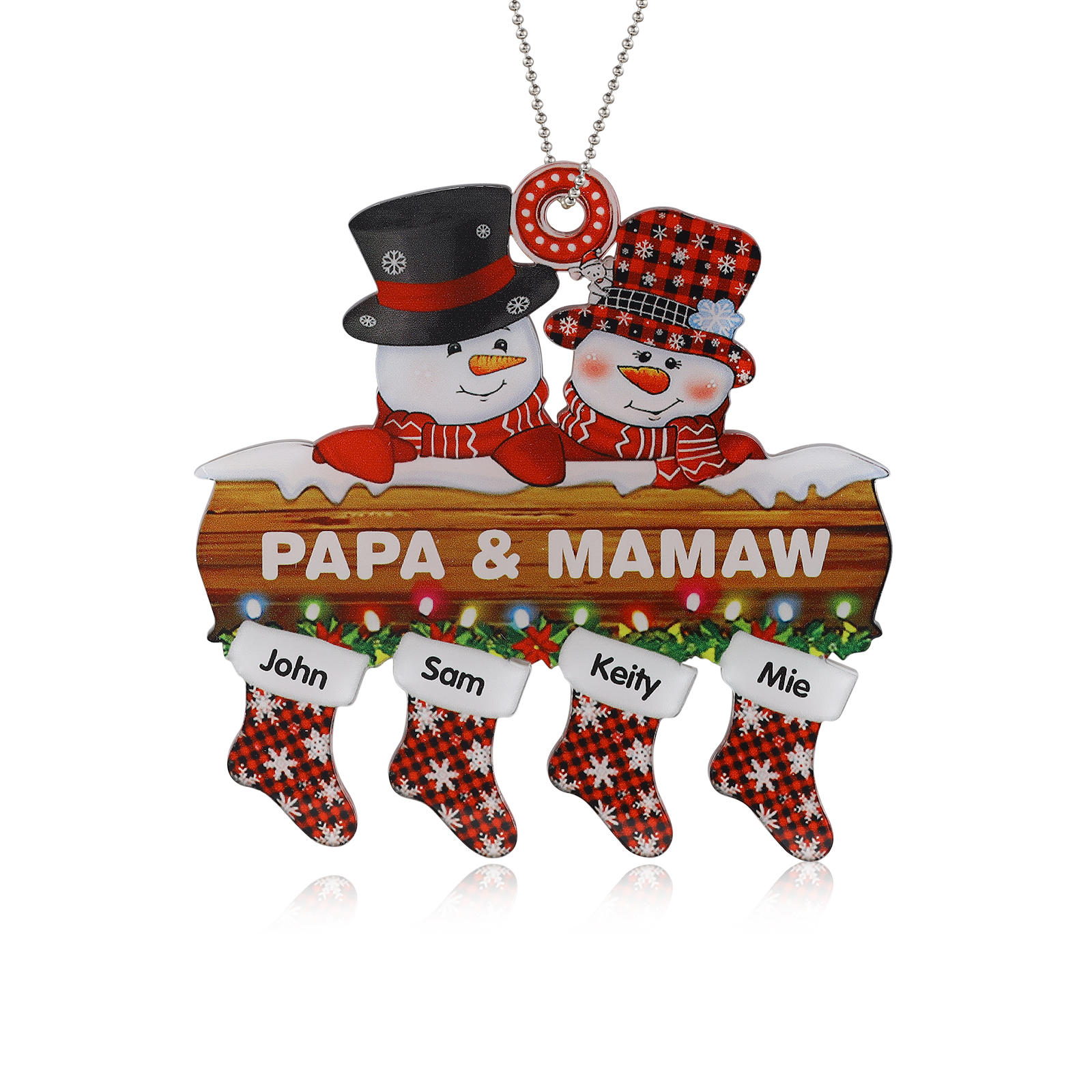 Navidad-Ornamentos Navideños de Acrílico Muñecos de Nieve 4 Nombres con Texto Personalizados