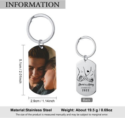 Llavero dedos cogidos personalizado con 2 nombres, texto, año y 1 foto para pareja-Jessemade ES