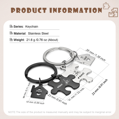 Llavero para pareja rompecabezas 2 nombres personalizados con fecha dije de casa-Jessemade ES