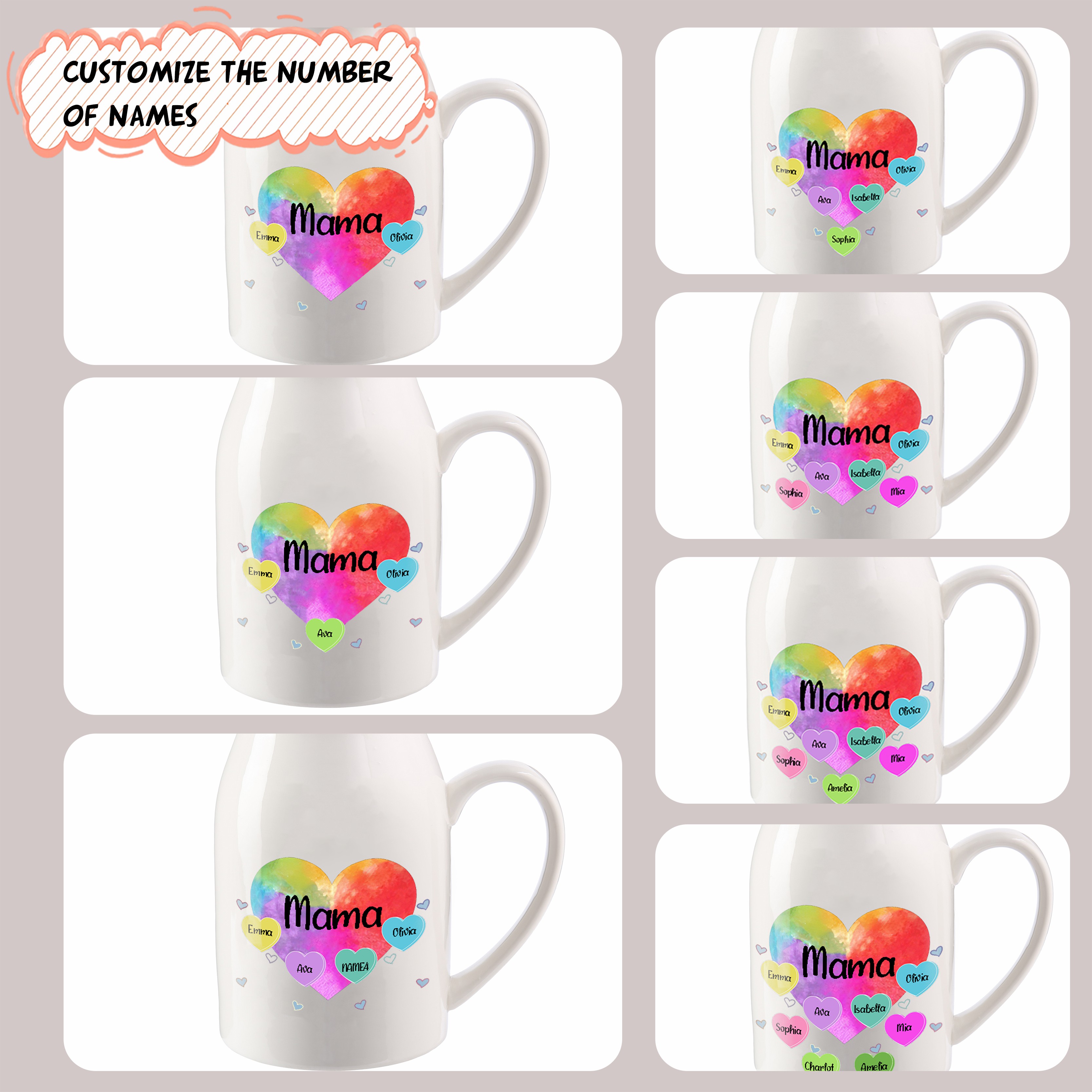 Florero de cerámica corazones 2-8 nombres personalizados con texto decoración del hogar-Jessemade ES