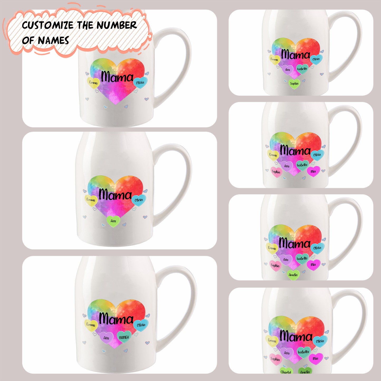 Florero de cerámica corazones 2-8 nombres personalizados con texto decoración del hogar-Jessemade ES