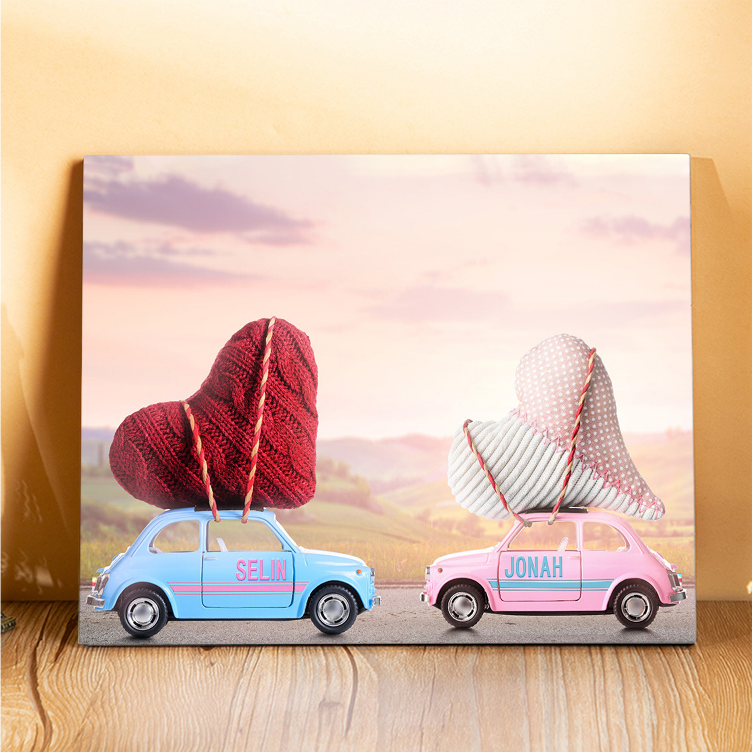 Lámina "dos corazones encontrados" marco de madera para pareja 2 nombres personalizados-Jessemade ES