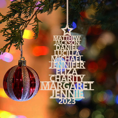 Navidad-Ornamento navideño de madera árbol de nombres con 10 nombres y año personalizados