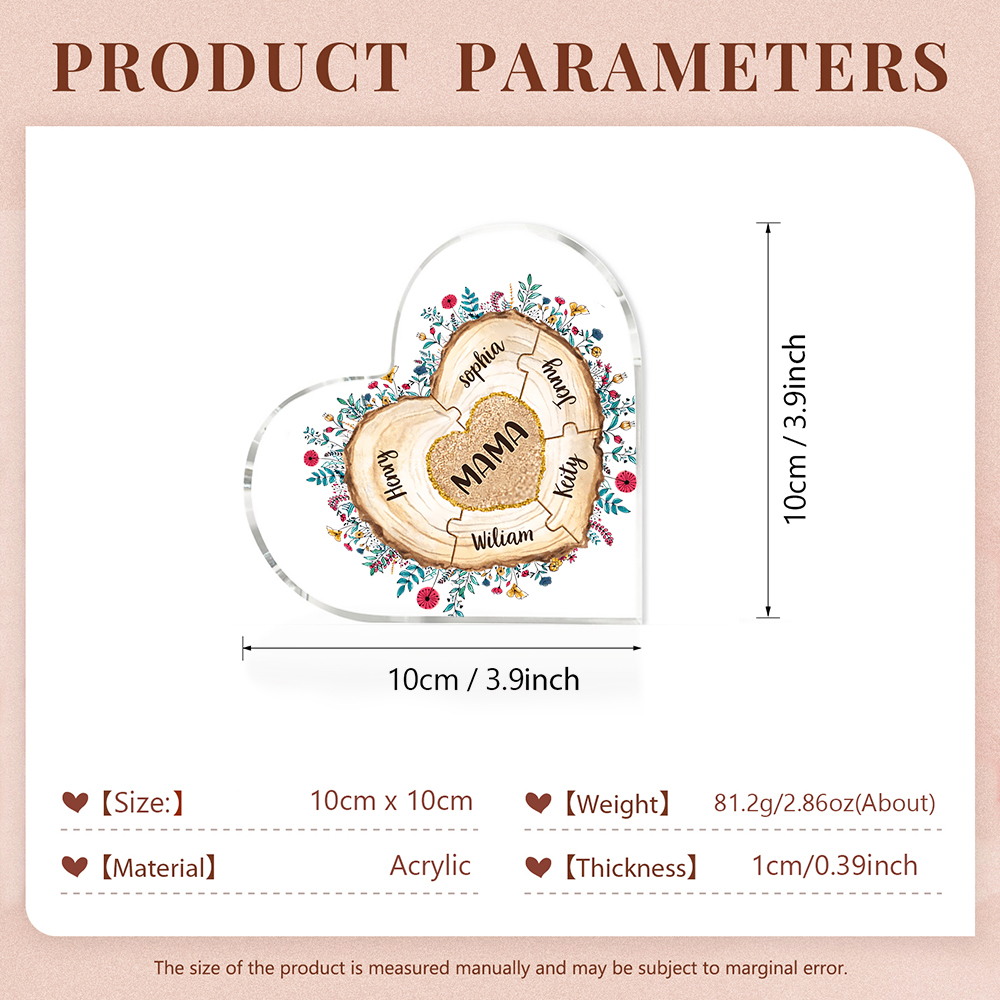 A mi mamá/abuela-Placa de acrílico "Corazones" en forma de corazón 6 nombres personalizados-Jessemade ES