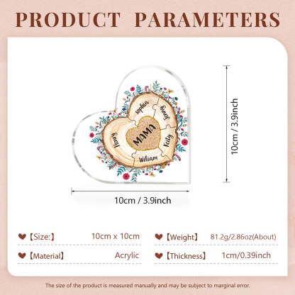 A mi mamá/abuela-Placa de acrílico "Corazones" en forma de corazón 6 nombres personalizados-Jessemade ES