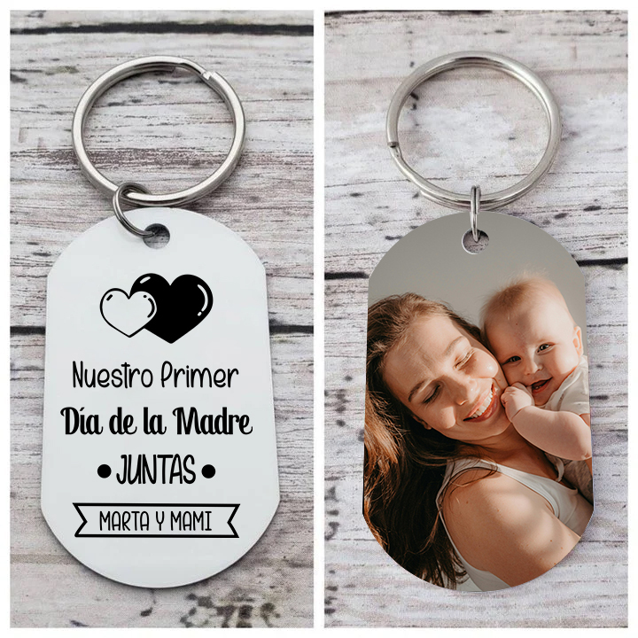 Primer Día de la Madre - Llavero 1 Texto y 1 Foto Personalizados-Jessemade ES