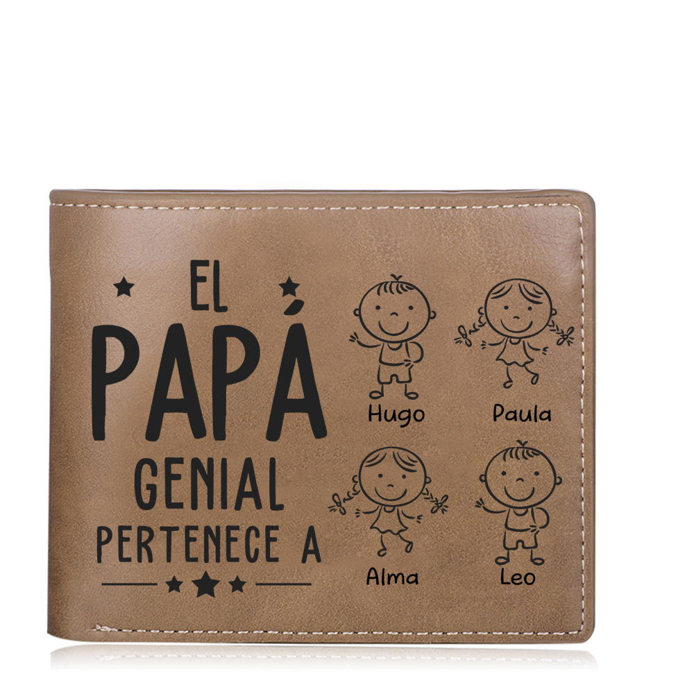 Cartera, billetera clásica 1-5 nombres personalizados con palo de niñ@ y una foto para papá-Jessemade ES