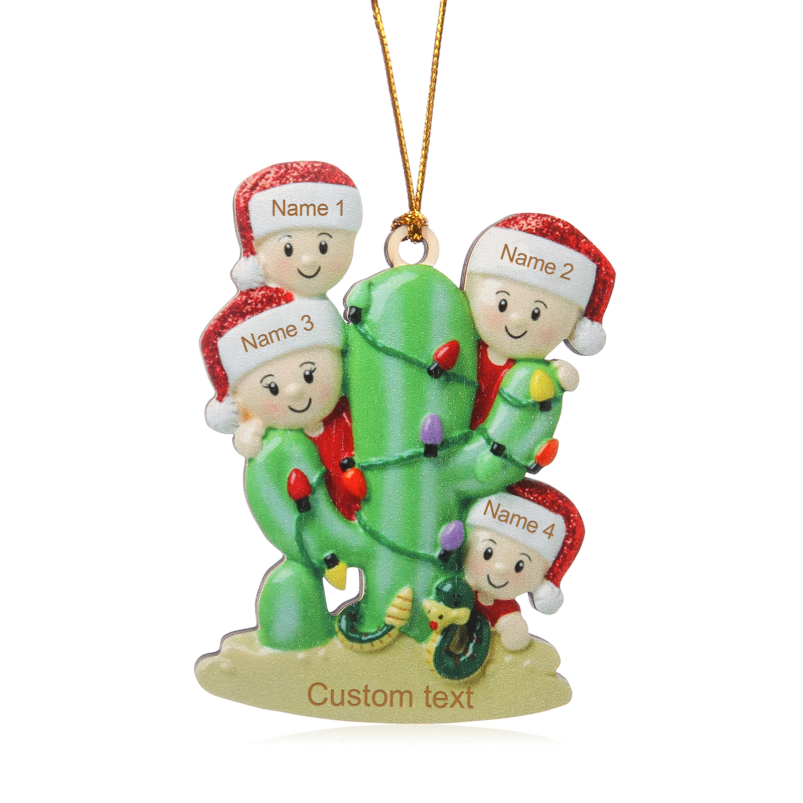 Navidad-Ornamento muñecos navideño de madera cactus 4 nombres y 1 texto personalizados adorno del árbol-Jessemade ES