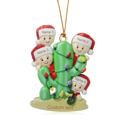 Navidad-Ornamento muñecos navideño de madera cactus 4 nombres y 1 texto personalizados adorno del árbol-Jessemade ES