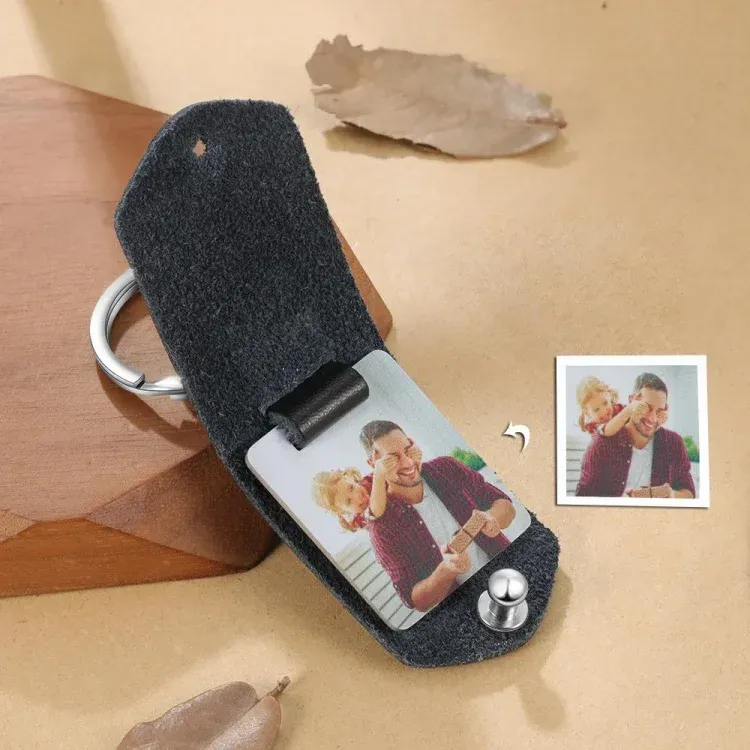 Llavero para pareja de cuero personalizado con fecha y foto-Jessemade ES