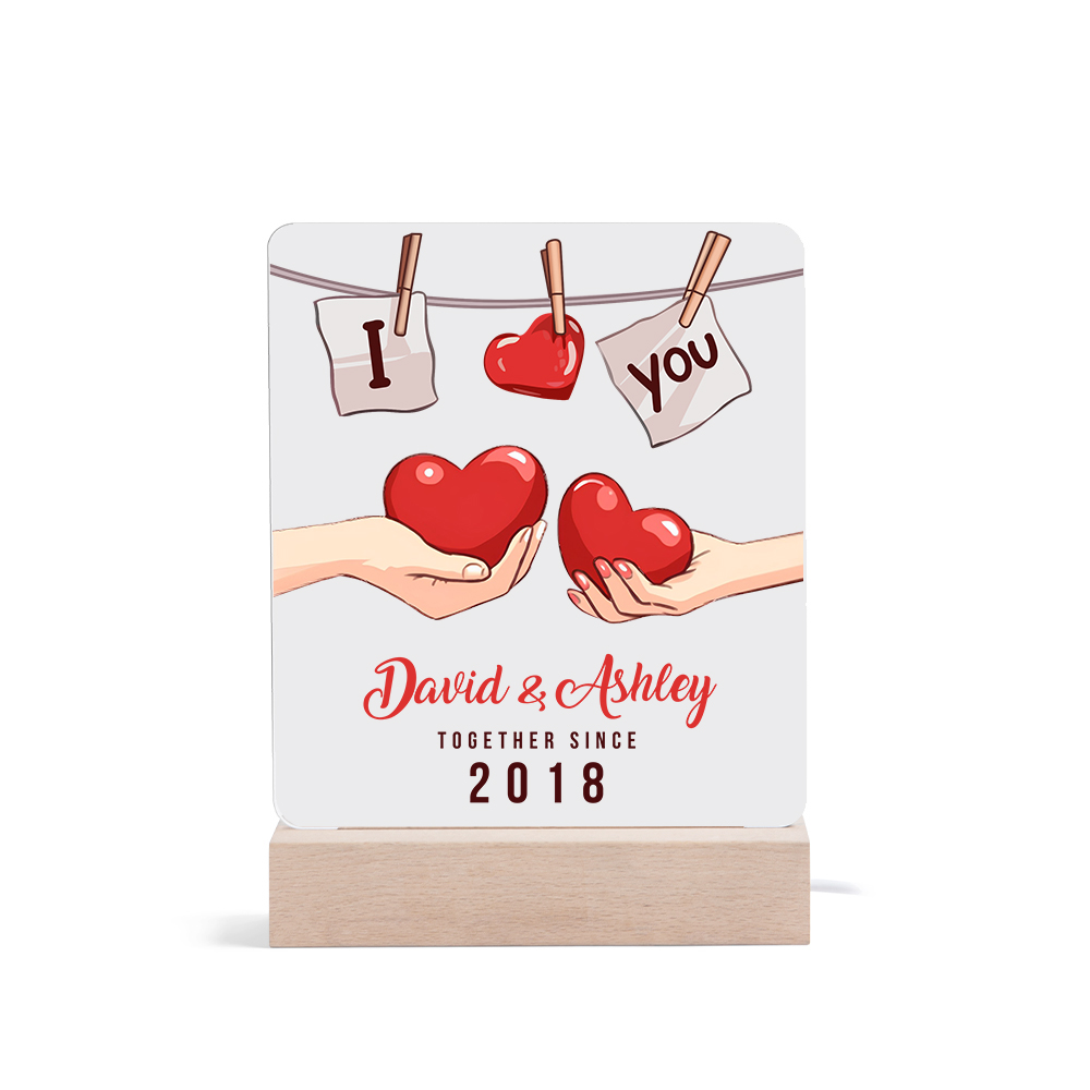Lámpara corazones para pareja 3D Ilusión Luz de Noche LED 2 nombres, texto y año personalizados -Jessemade ES
