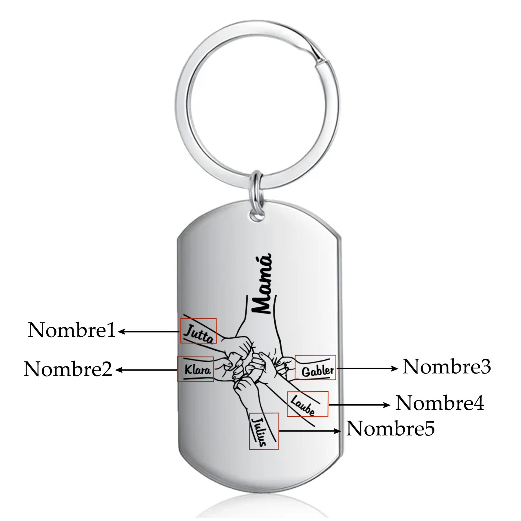 A mi mamá-Llavero 1-5 Nombres Personalizados MANOS COGIDAS-Jessemade ES