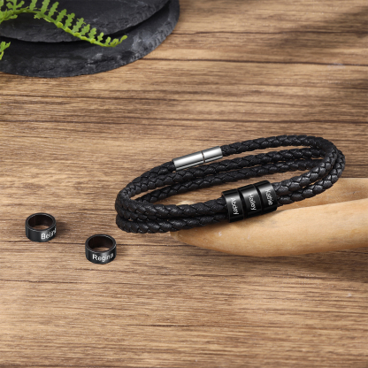 Pulsera de cuero trenzado con 2-5 nombres personalizados para hombre-Jessemade ES