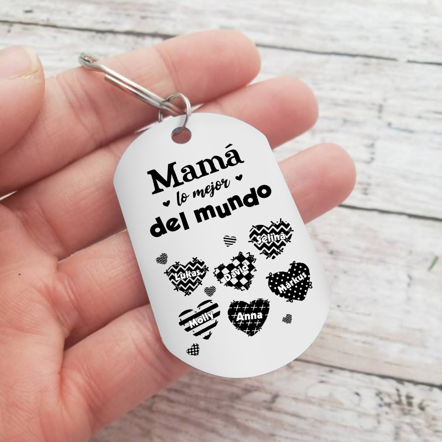 A mi mamá-Llavero 1-6 Nombres Personalizados CORAZONES-Jessemade ES