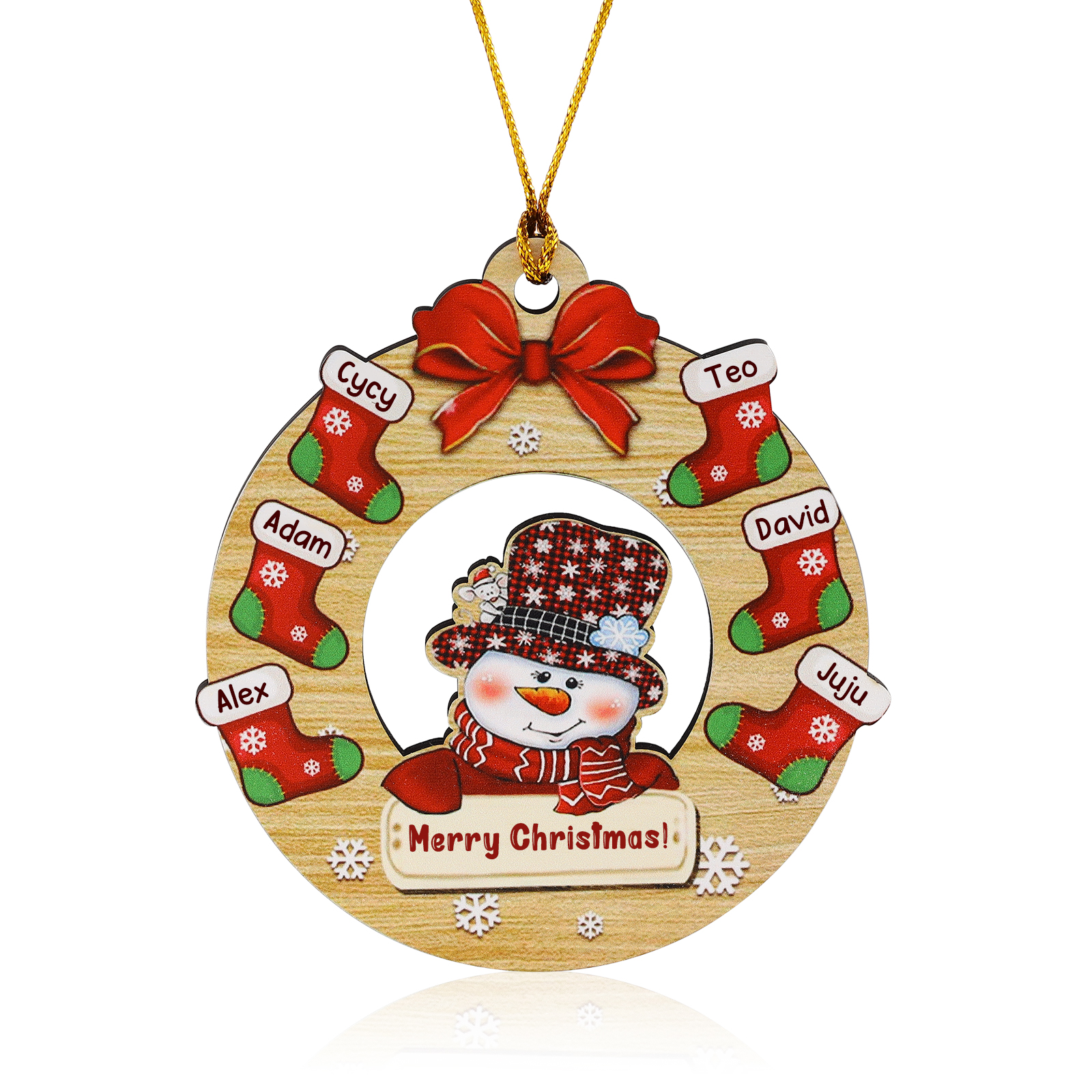 Navidad-Ornamentos Navideños de Madera Muñecos de Nieve y Calcetines 6 Nombres con Texto Personalizados-Jessemade ES