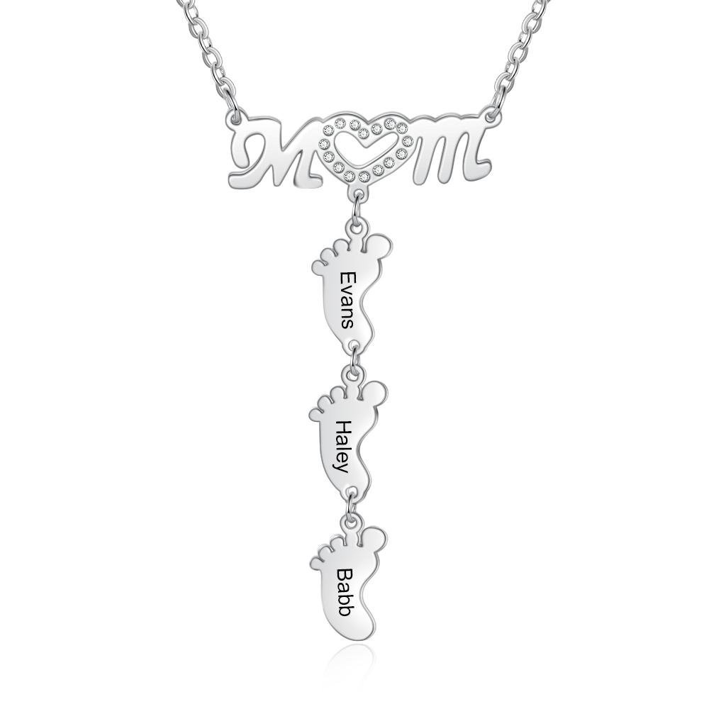 Collar "MoM" con colgante de huellas personalizadas con 3 nombres-Jessemade ES