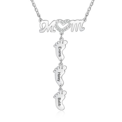 Collar "MoM" con colgante de huellas personalizadas con 3 nombres-Jessemade ES
