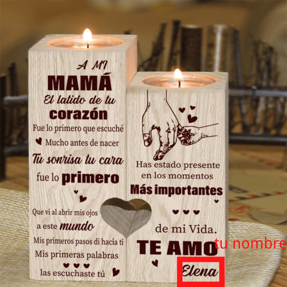 A mi madre-Candelero de madera de dos piezas sin candela 1 nombre personalizado