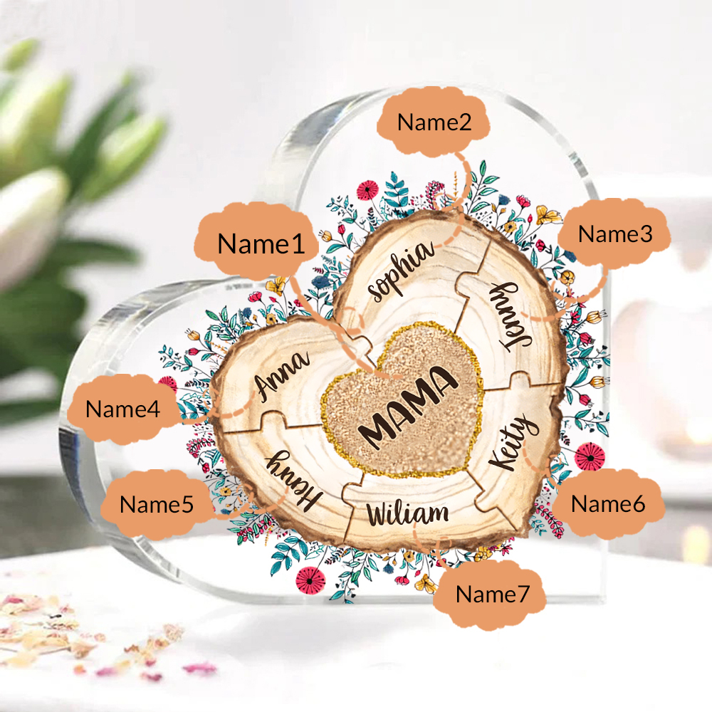A mi mamá/abuela-Placa de acrílico "Corazones" en forma de corazón 7 nombres personalizados-Jessemade ES