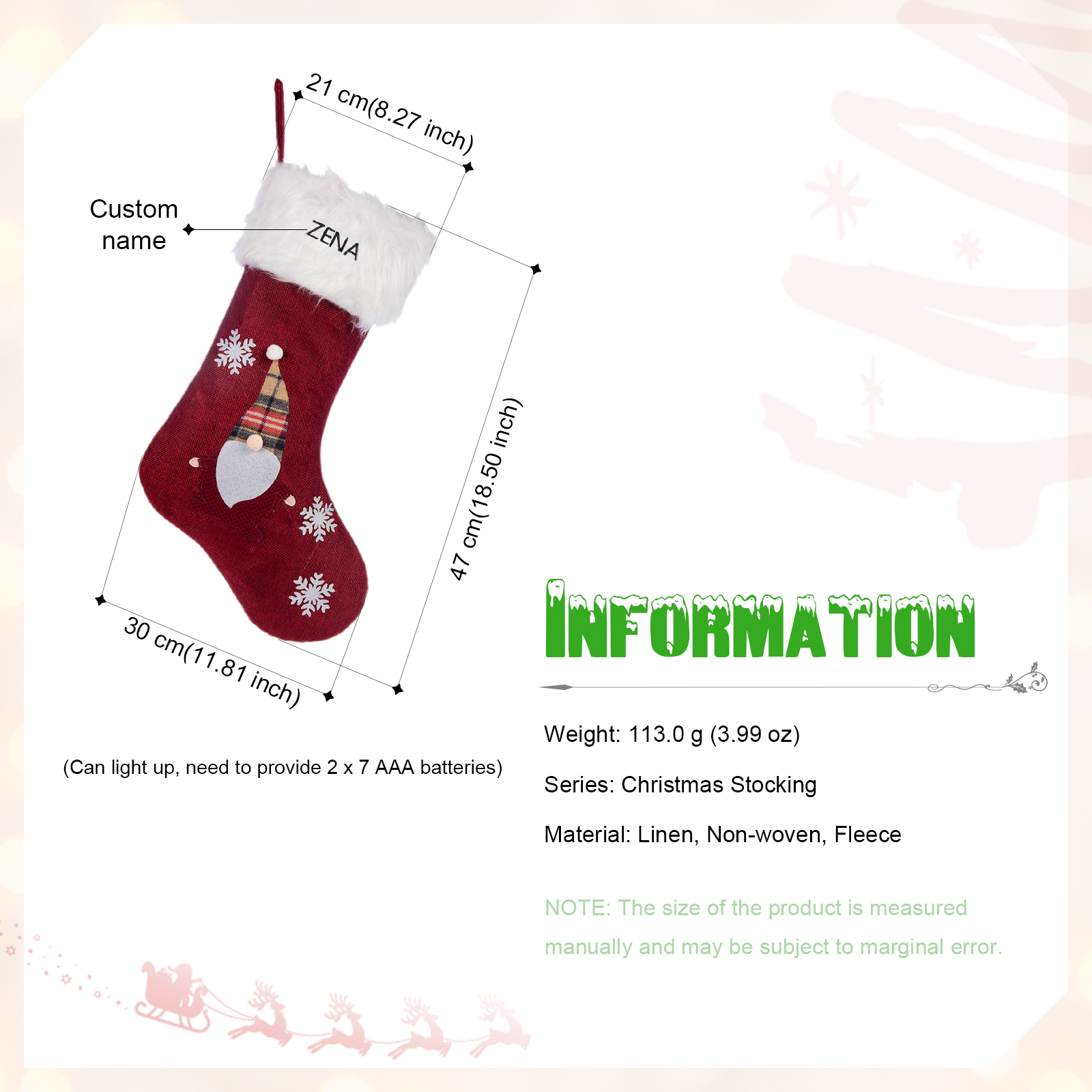 Adornos de medias navideñas con muñeco Bolsa de regalo 1 Nombre personalizado-Jessemade ES