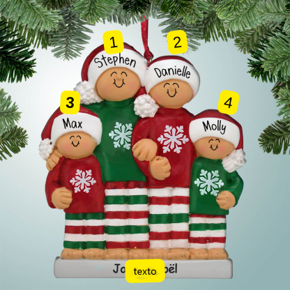 Navidad-Muñeco Ornamento Navideño 4 Nombres y Texto Personalizados Adorno de Madera