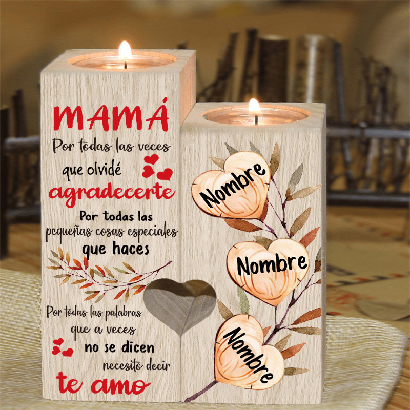 A mi madre-Candelero de madera de dos piezas sin candela 3 nombres personalizados