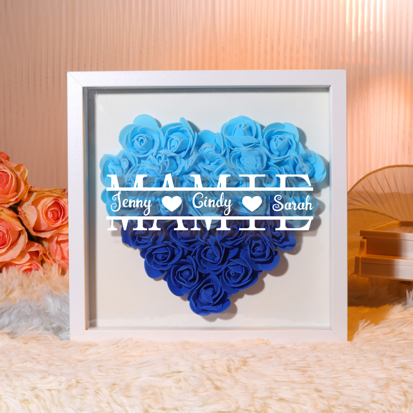 Adorno de madera de flores personalizado con 1 nombre y 1 texto-Jessemade ES
