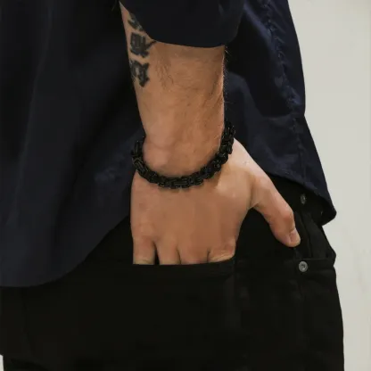 Pulsera de doble cadena cubana de acero inoxidable para hombre