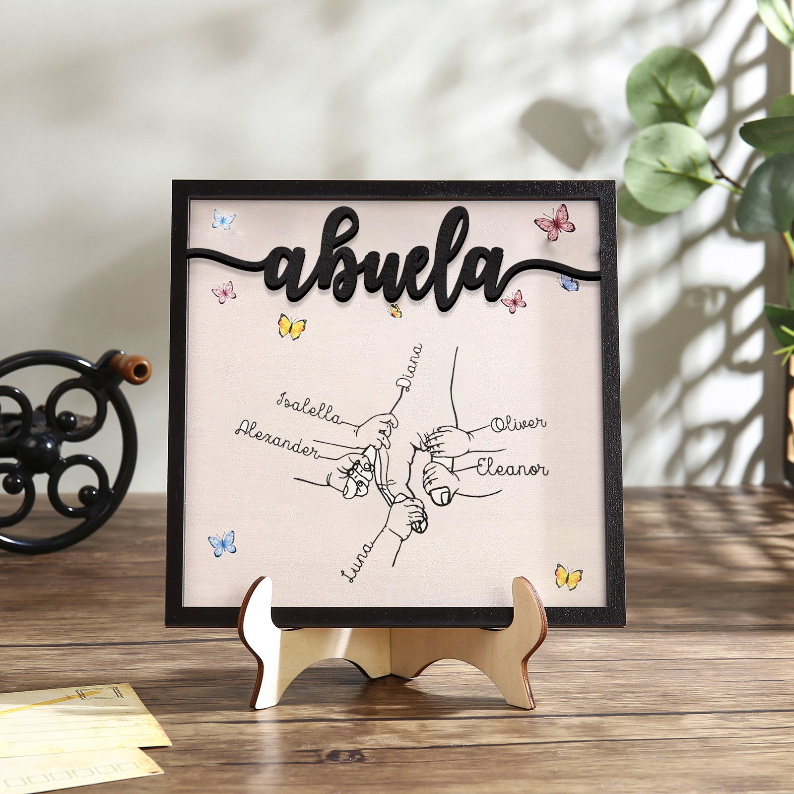 A mi abuela-Adorno 2-7 nombres personalizados decoración de madera mano con manitos-Jessemade ES