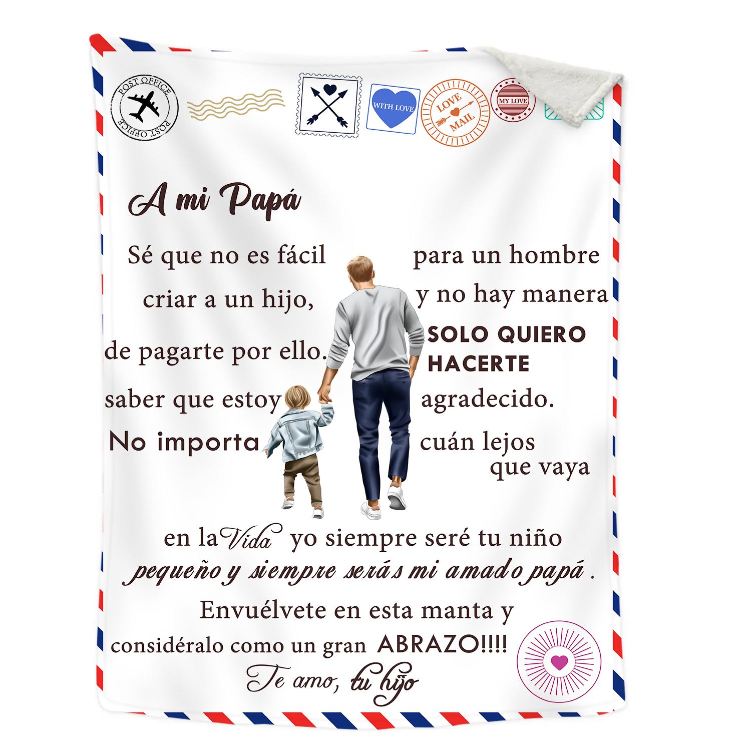 A mi padre de hijo-Manta de buen calidad con siluetas y personalizada con 1 nombre-Jessemade ES