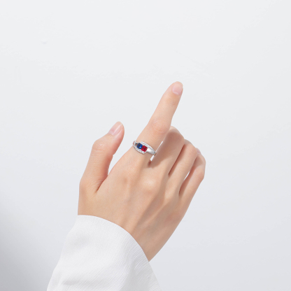 Anillo de Plata 925 2 Nombres Personalizados con 2 Piedras de Nacimiento