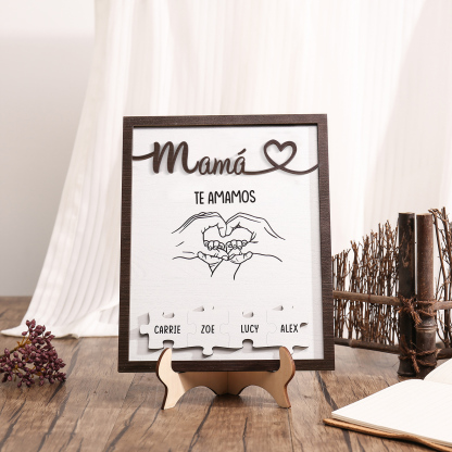 A mi mamá-Adorno 2-6 nombres y 1 texto personalizados decoración de madera rompecabezas-Jessemade ES