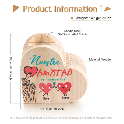 A mi amiga - Candelero de madera sin vela 2 nombres personalizados brindis por amistad-Jessemade ES