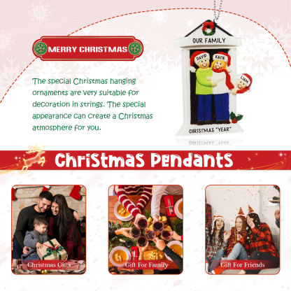 Navidad-Ornamentos Navideños de Acrílico Familia en Puerta 3 Nombres Personalizados con 2 Textos