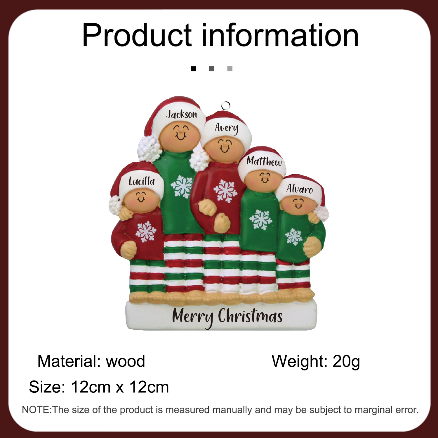 Navidad-Ornamento muñecos navideño de madera 5 nombres y 1 texto personalizados adorno del árbol
