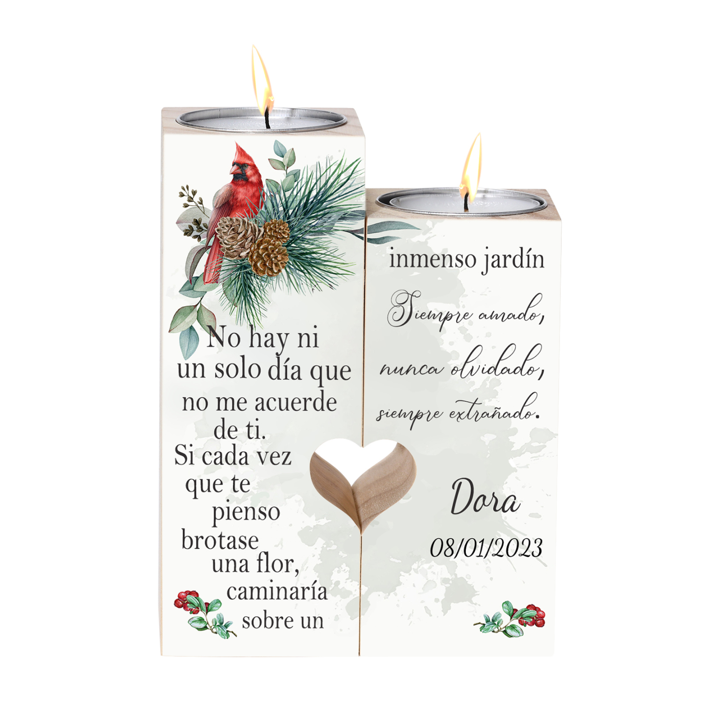 Candelero de dos piezas en memoria de ser querido de madera nombre y año personalizados sin vela-Jessemade ES