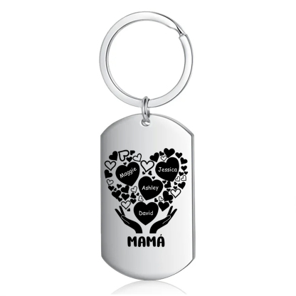 A mi mamá/abuela-Llavero 1-7 Nombres Personalizados con Texto CORAZONES Y MANOS