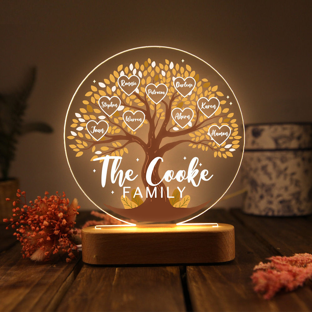 Lámpara de noche LED Árbol de la Vida 9 nombres y 1 texto personalizados-Jessemade ES