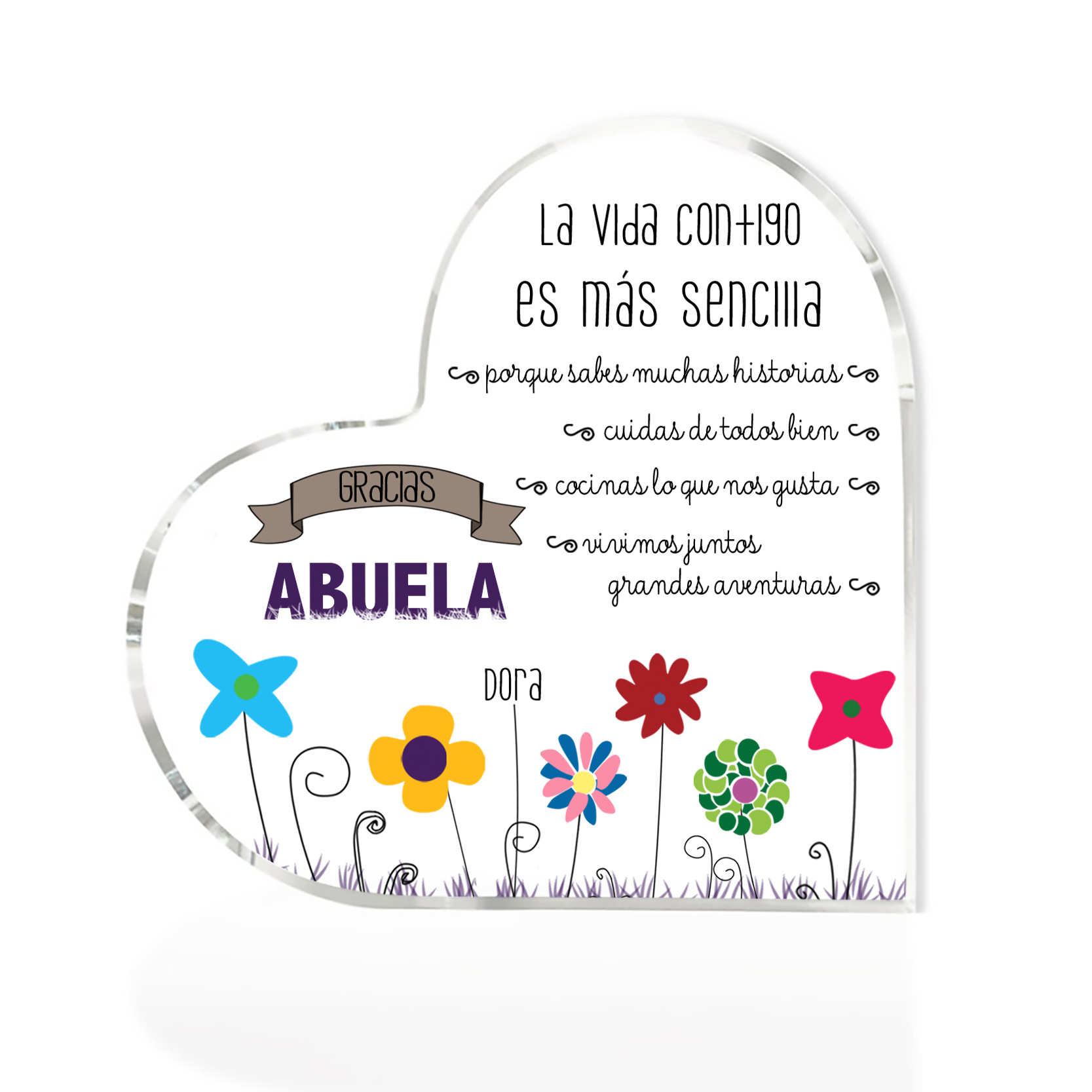Abuela - Placa de acrílico en forma de corazón flores 1-5 nombres personalizados-Jessemade ES