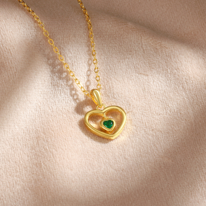 Collar de corazón con 1 piedra de nacimiento personalizada-Jessemade ES