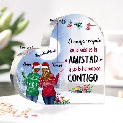 Navidad-Placa de acrílico en forma de corazón para amiga con 2 nombres personalizados-Jessemade ES