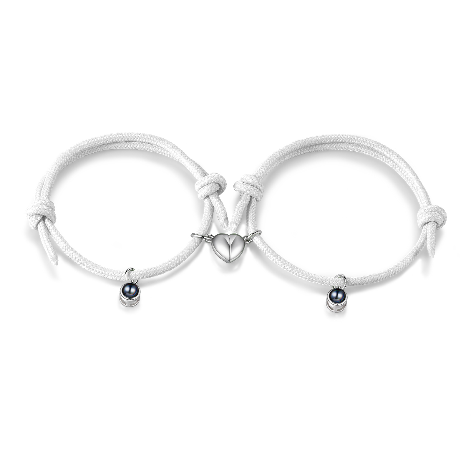 Pulsera de cuerda fluorescentepara pareja con proyección de foto con dije de corazón magnético-Jessemade ES